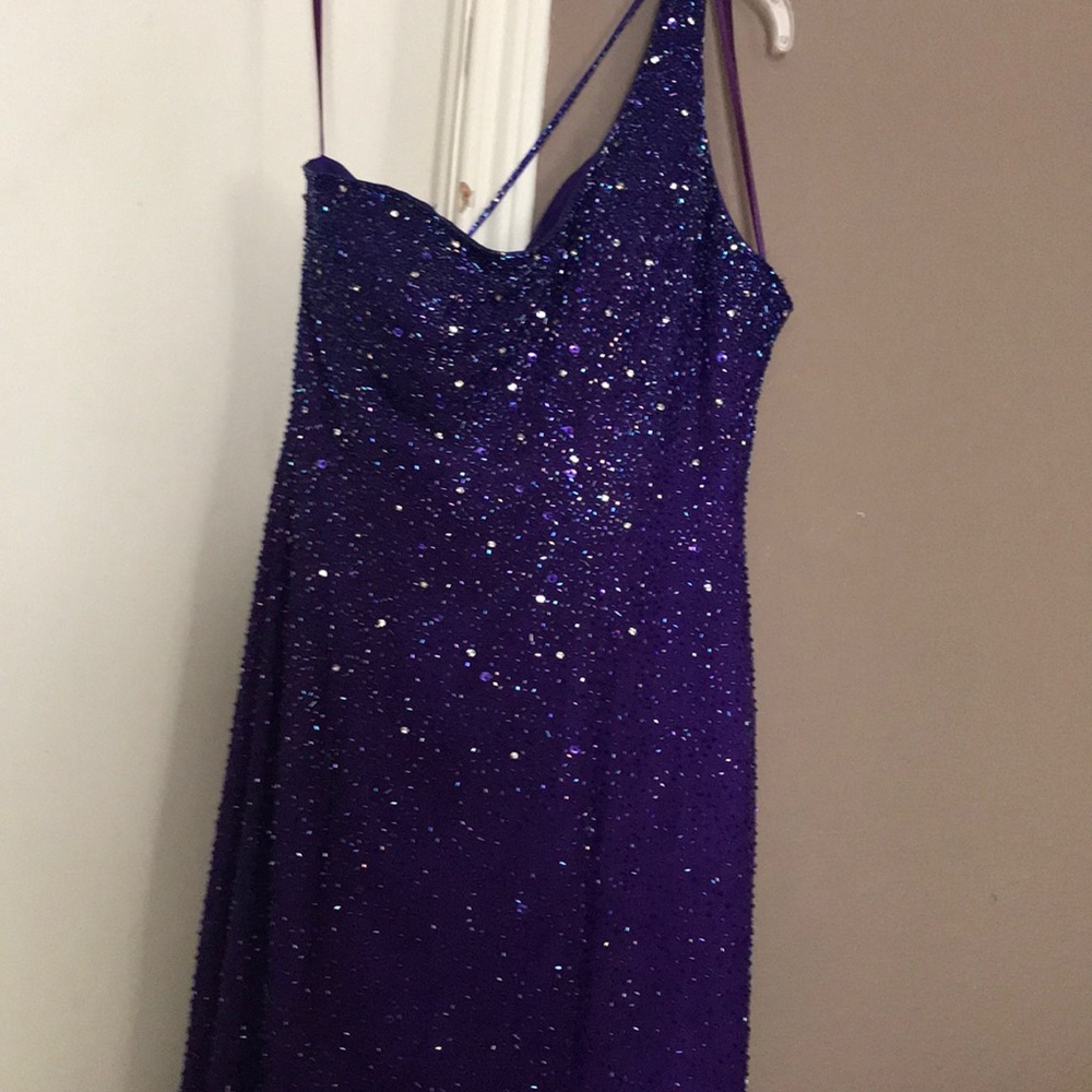 Beaded purple gown - one shoulder strapless